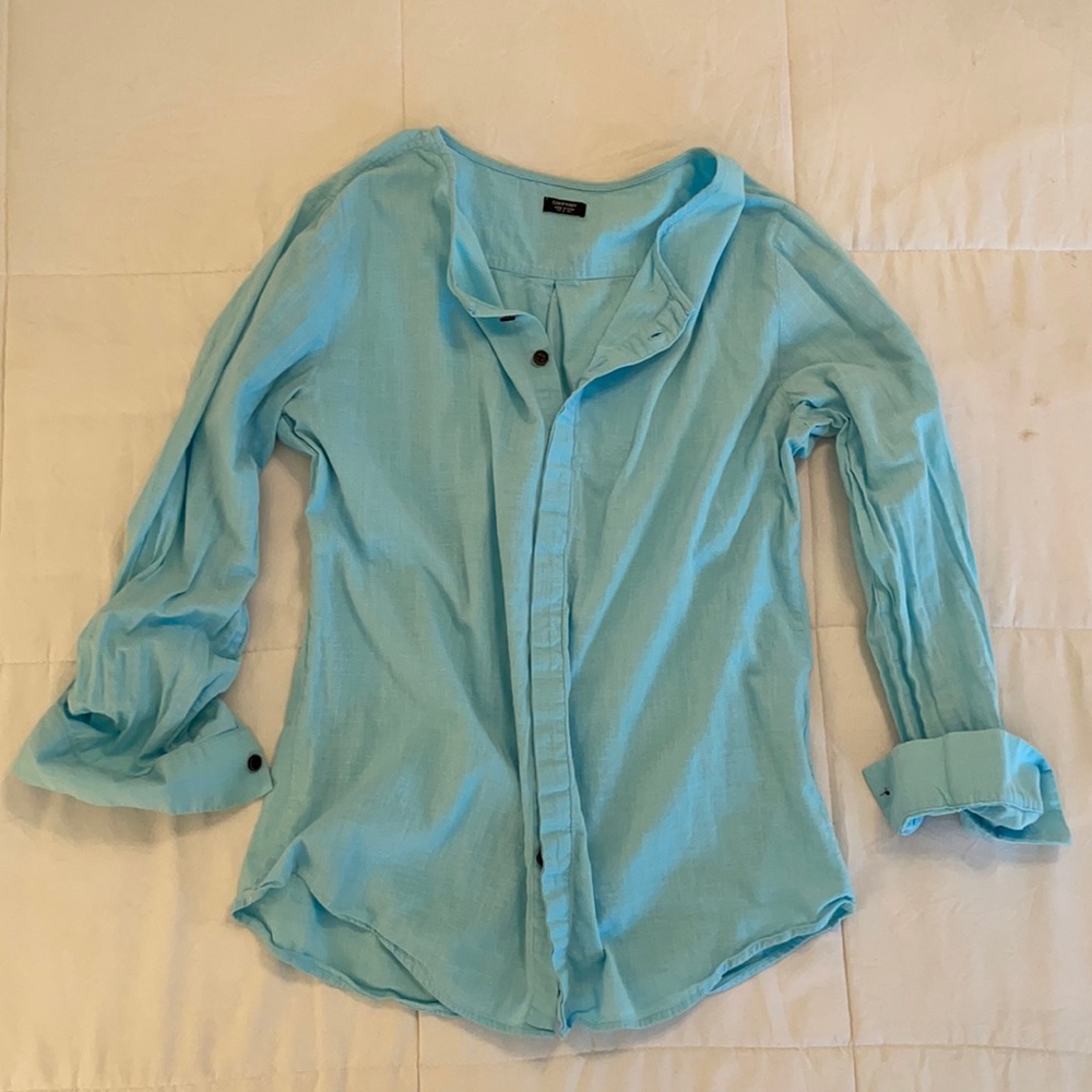 Men’s Long Sleeve Linen Button Down Beach Shirt - Size Large